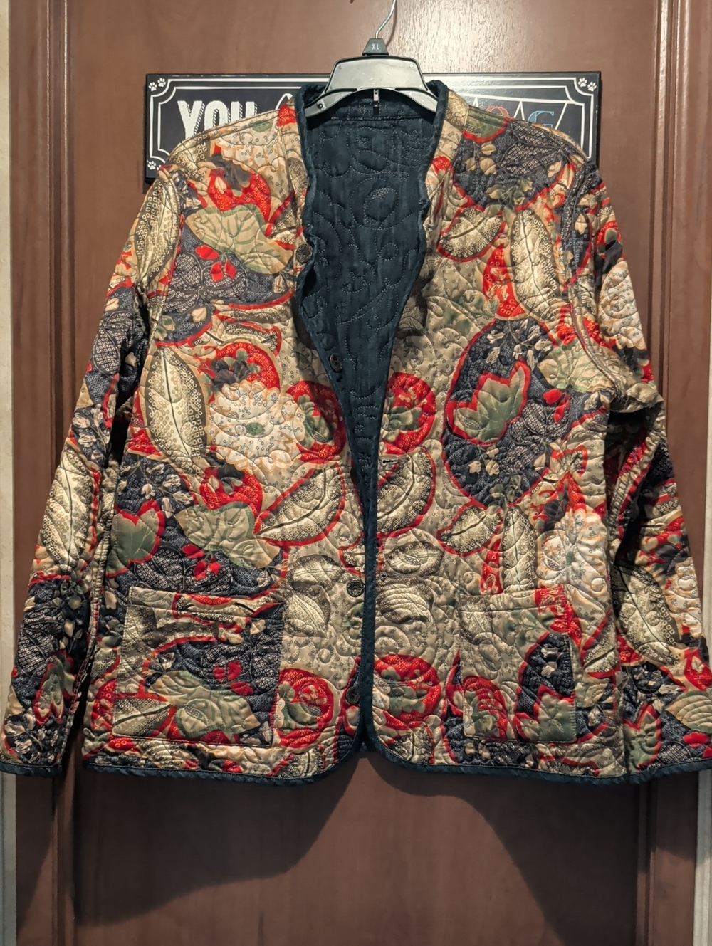 Chicos Quilted Reversible Floral-Print Jacket And Denim On Other Side